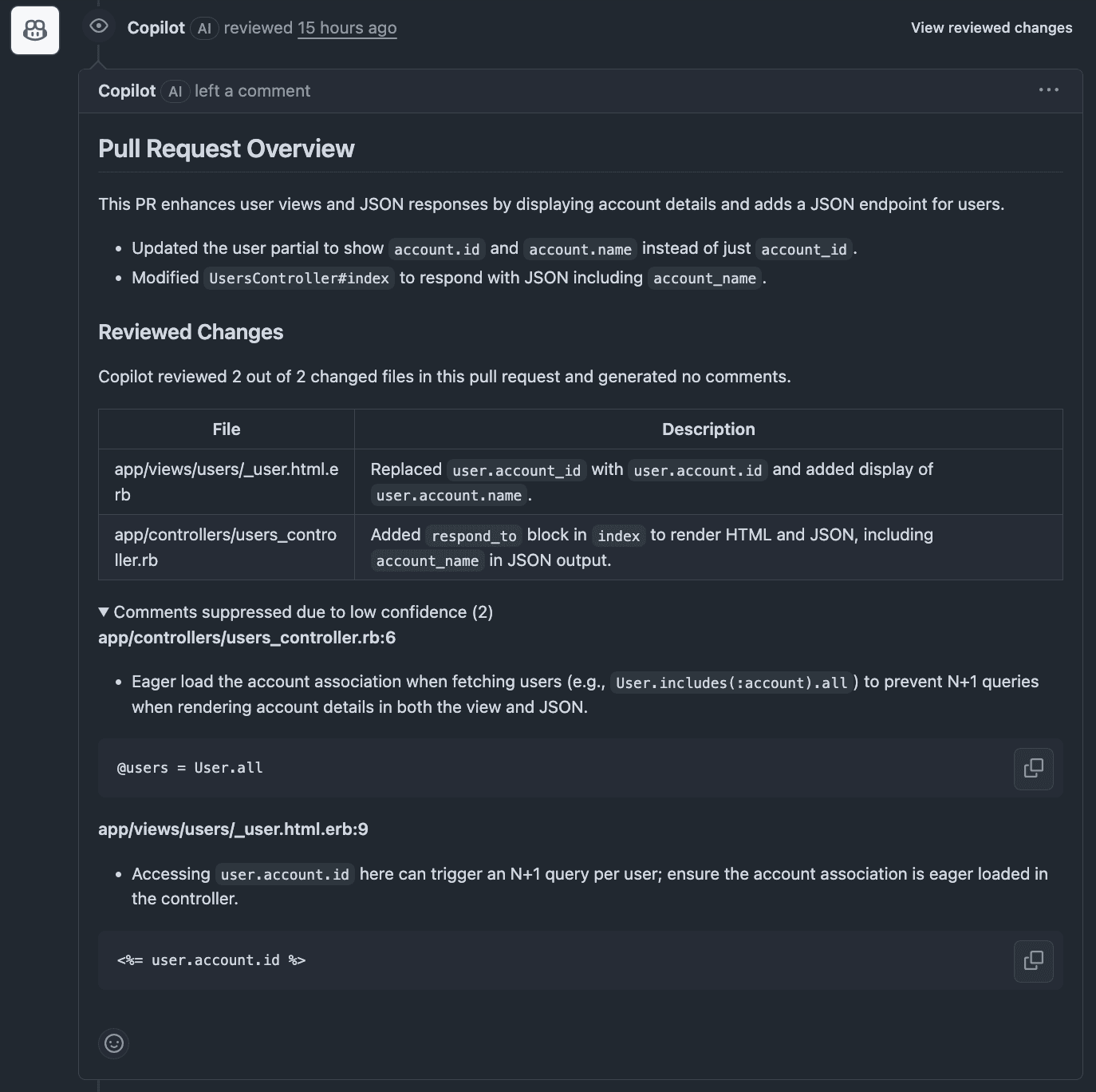 Github Copilot comment instructions but low confidence