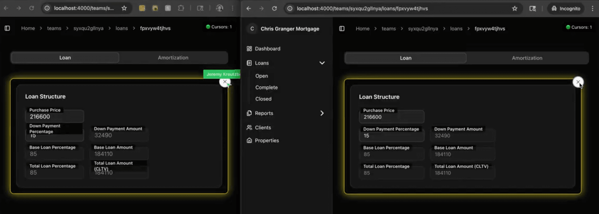 Side-by-side browsers showing off PartyKit features